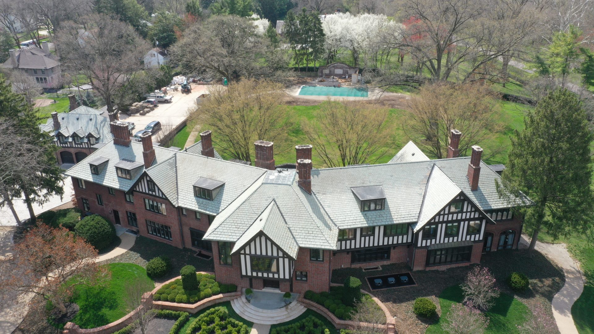 Slate mansion roof cleaning in Bexley Ohio — Forza Roof Cleaning flagship project