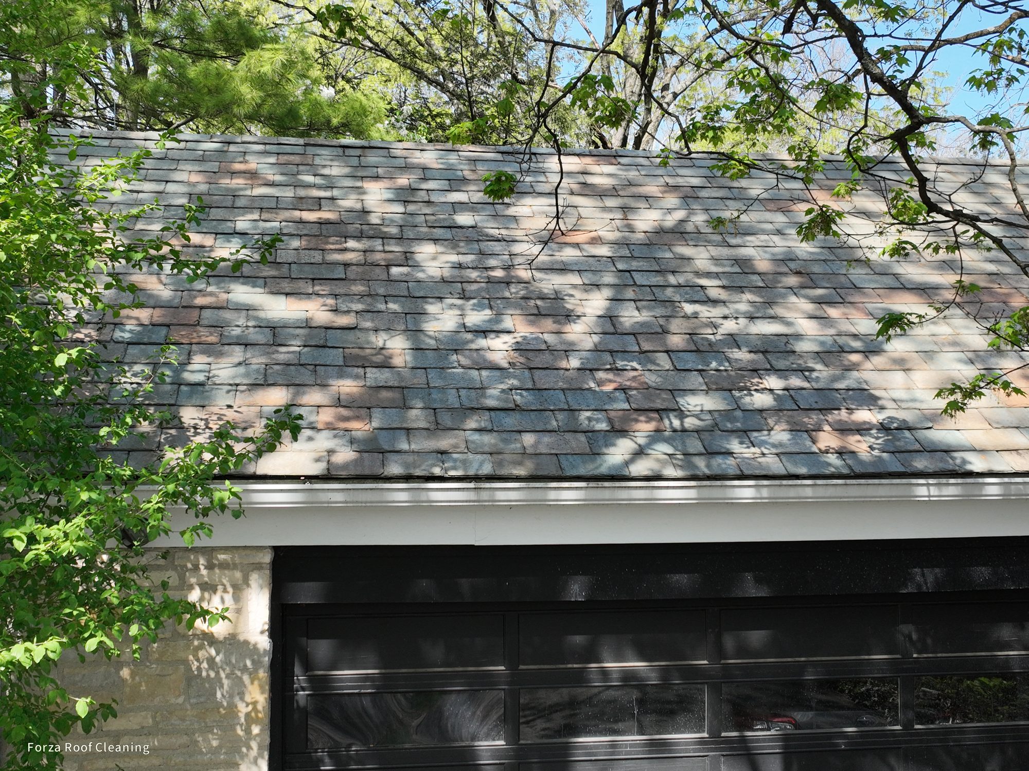 Drone shot of restored slate roof in Bexley Ohio