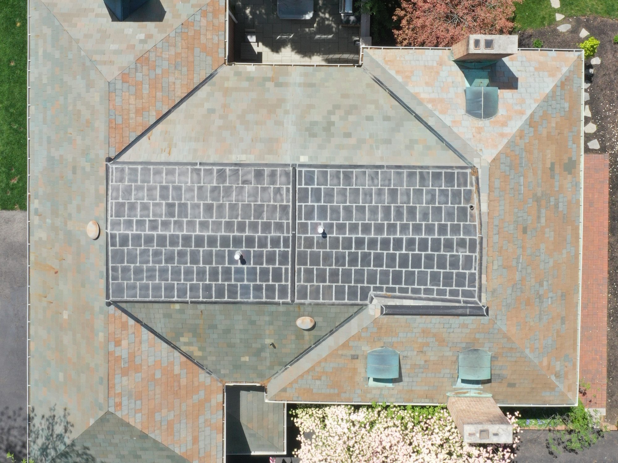 Aerial view of Bexley Colonial slate roof after Forza gentle cleaning