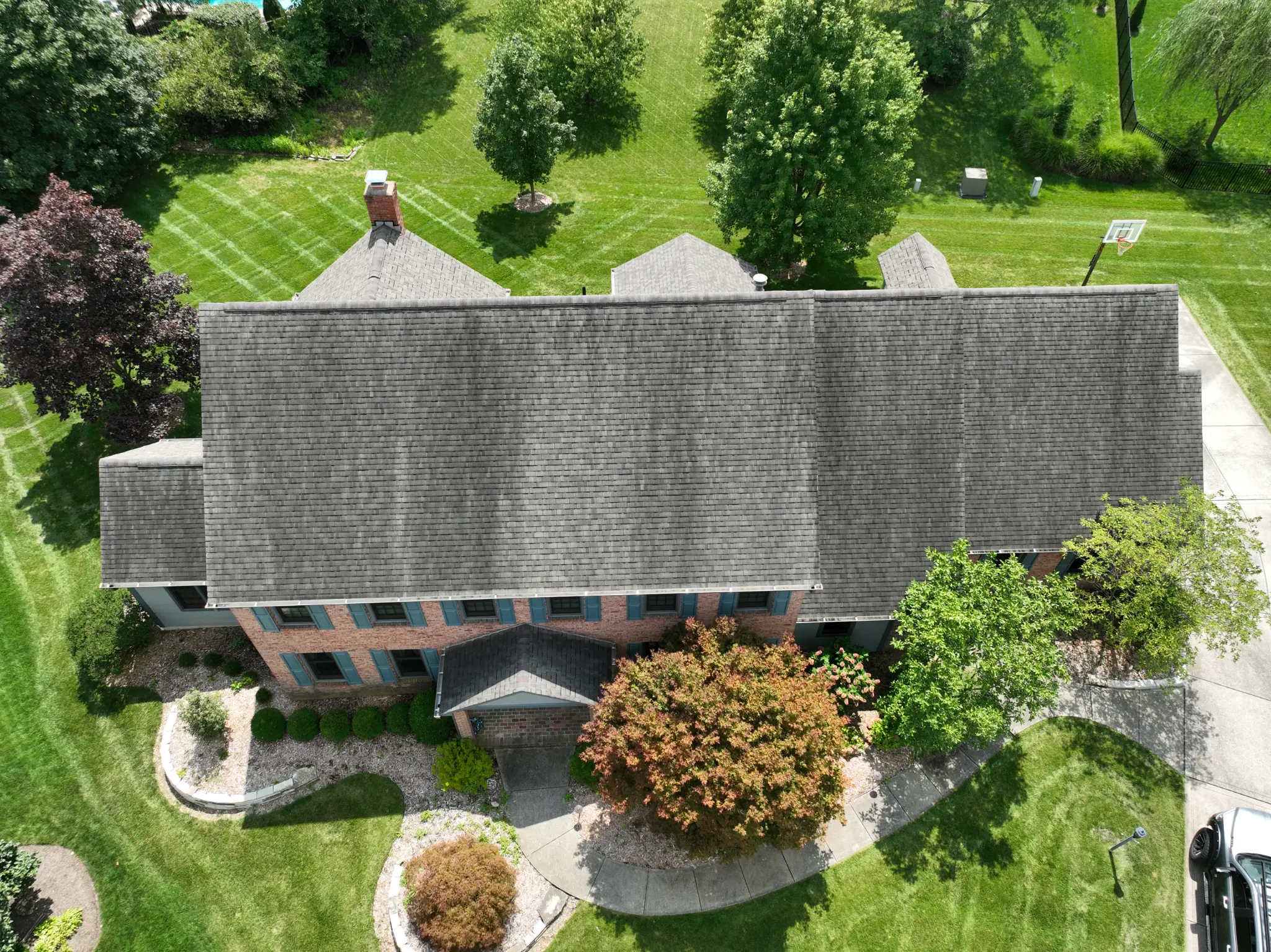 Black algae streaks on roof