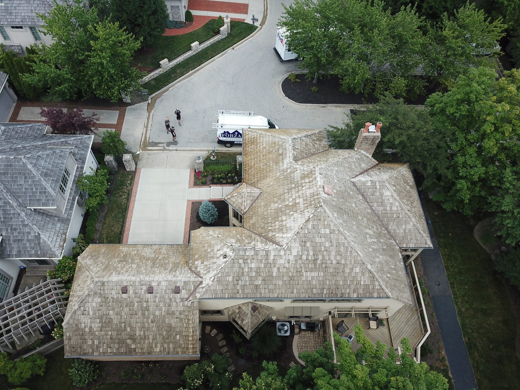 Cedar shake roof after cleaning - cul-de-sac home Muirfield Village Dublin Ohio
