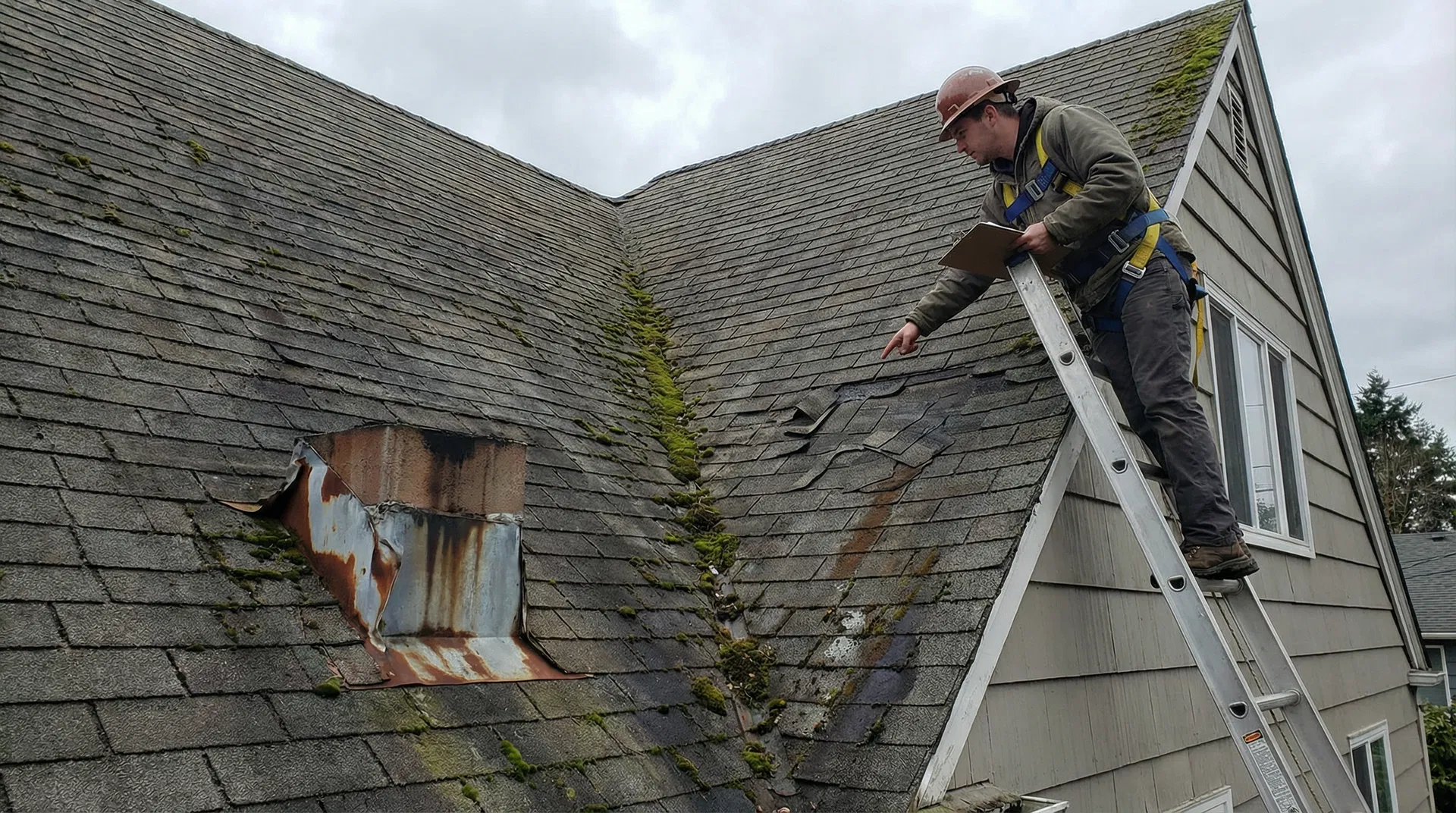 Roof inspection red flags — leaks, damaged shingles, pest problems, flashing failure, mold and rot warning signs by Forza Roof Cleaning Columbus Ohio