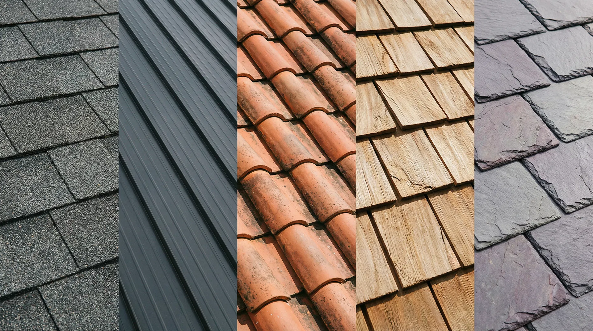 Homeowner's guide to roof types — asphalt shingles, metal roof, tile roof, wood shake, and slate roofing materials
