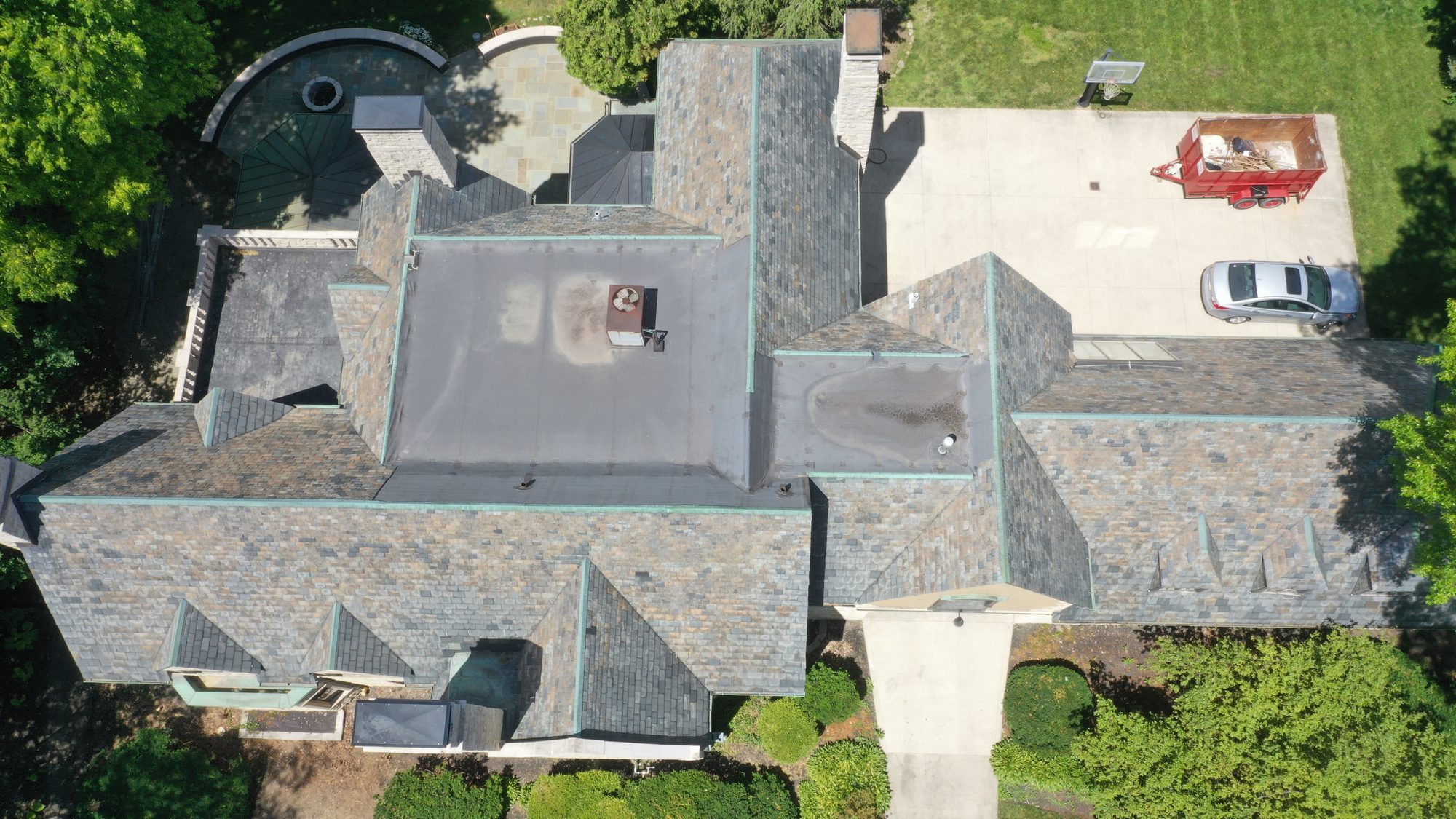 Close view of Bexley slate roof after Forza gentle cleaning showing clean slate