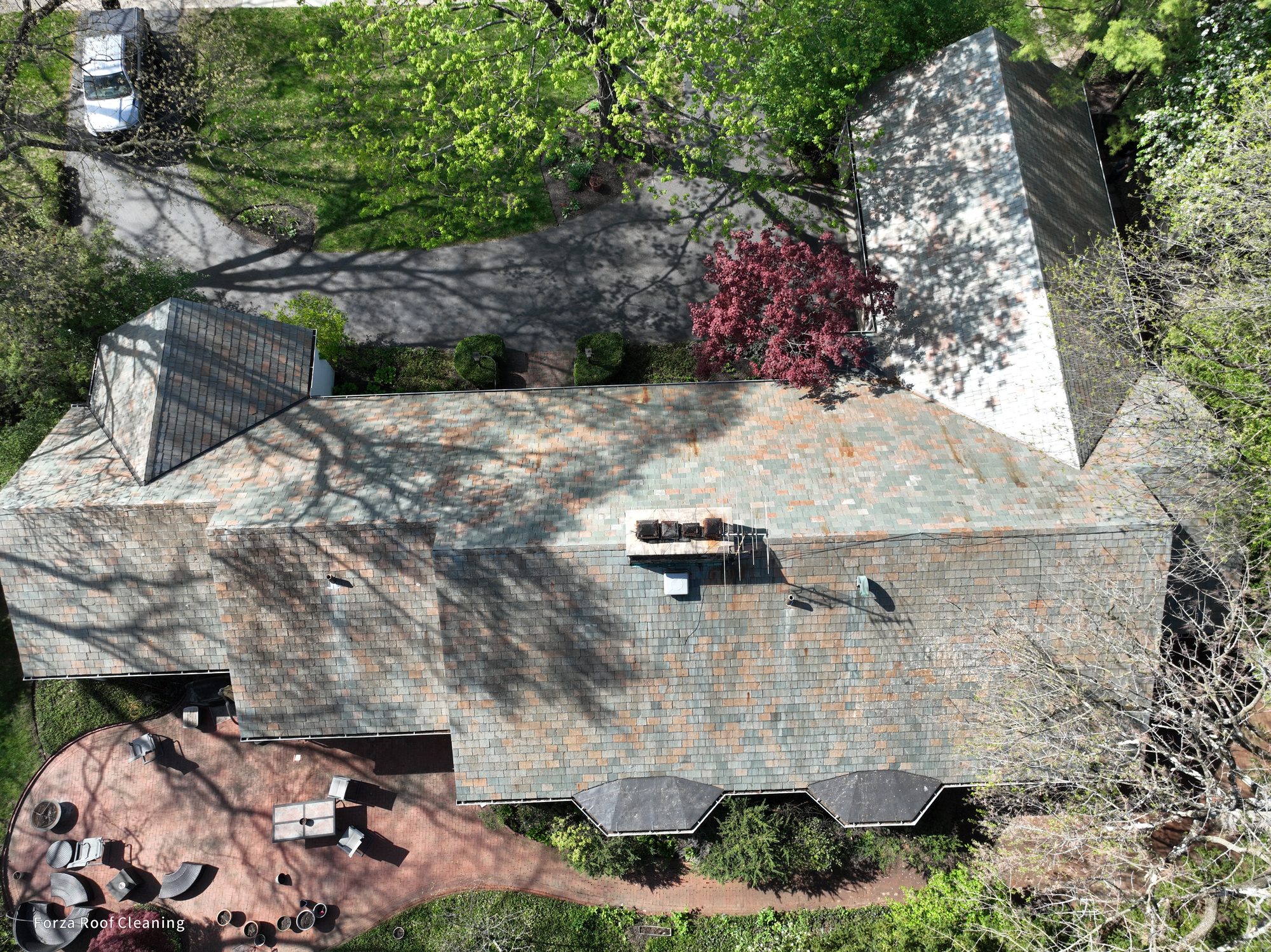 After slate roof cleaning - restored natural slate on historic Bexley home